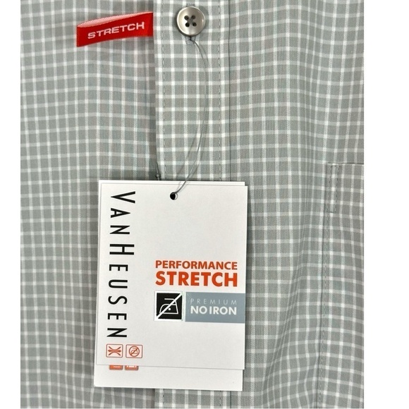 NWT- VanHeusen No Iron Traveler Stretch Gray/White Check Shirt- Size 16-16.5 - Picture 4 of 6